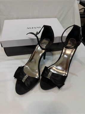 Alfani Black Satin Open-Toe Ankle-Strap Heels with Bow